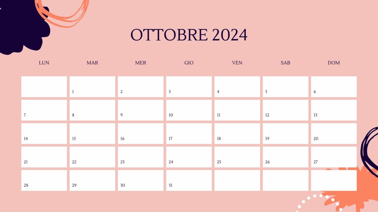 Rosa in Stile Organico Calendario Mensile