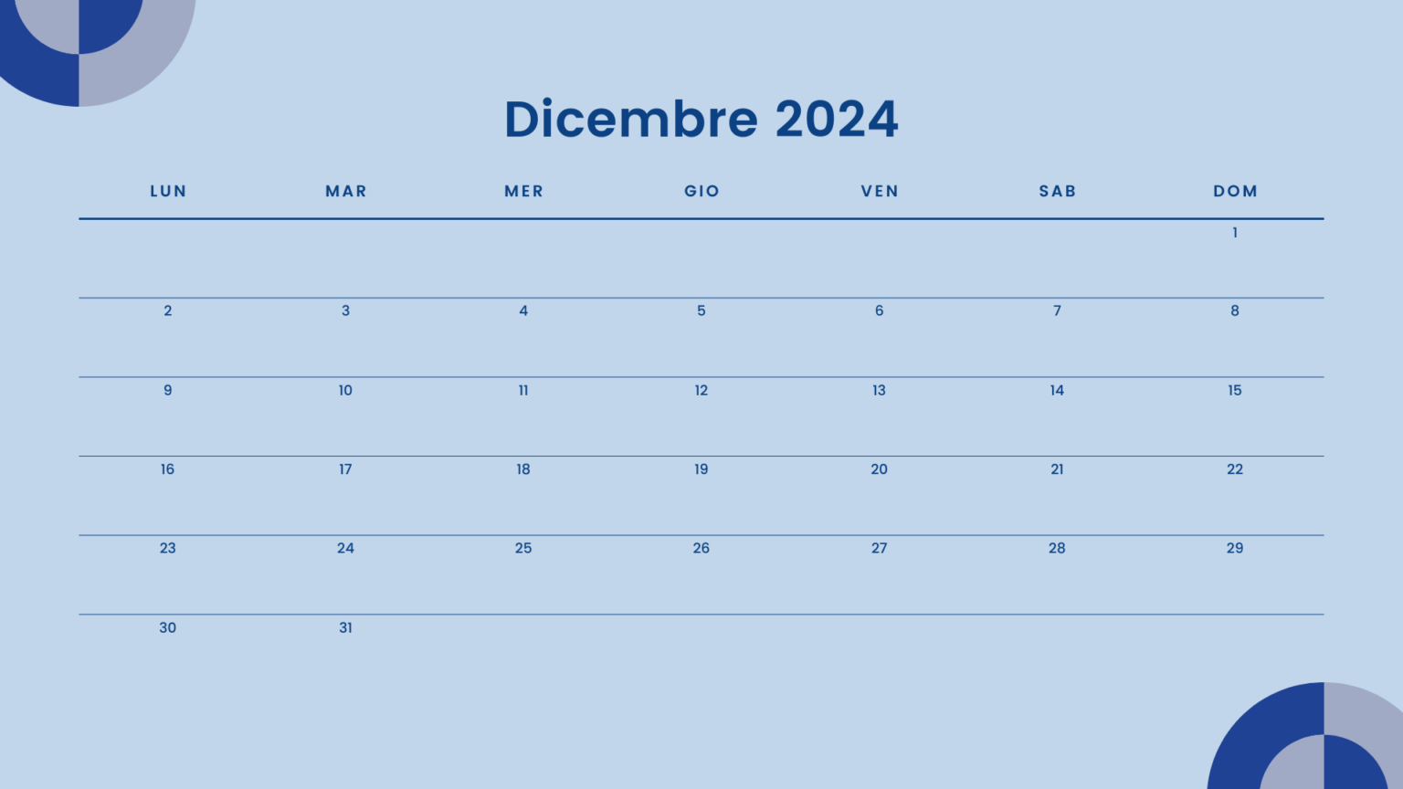 Azzurro in Stile Giocoso Calendario Mensile