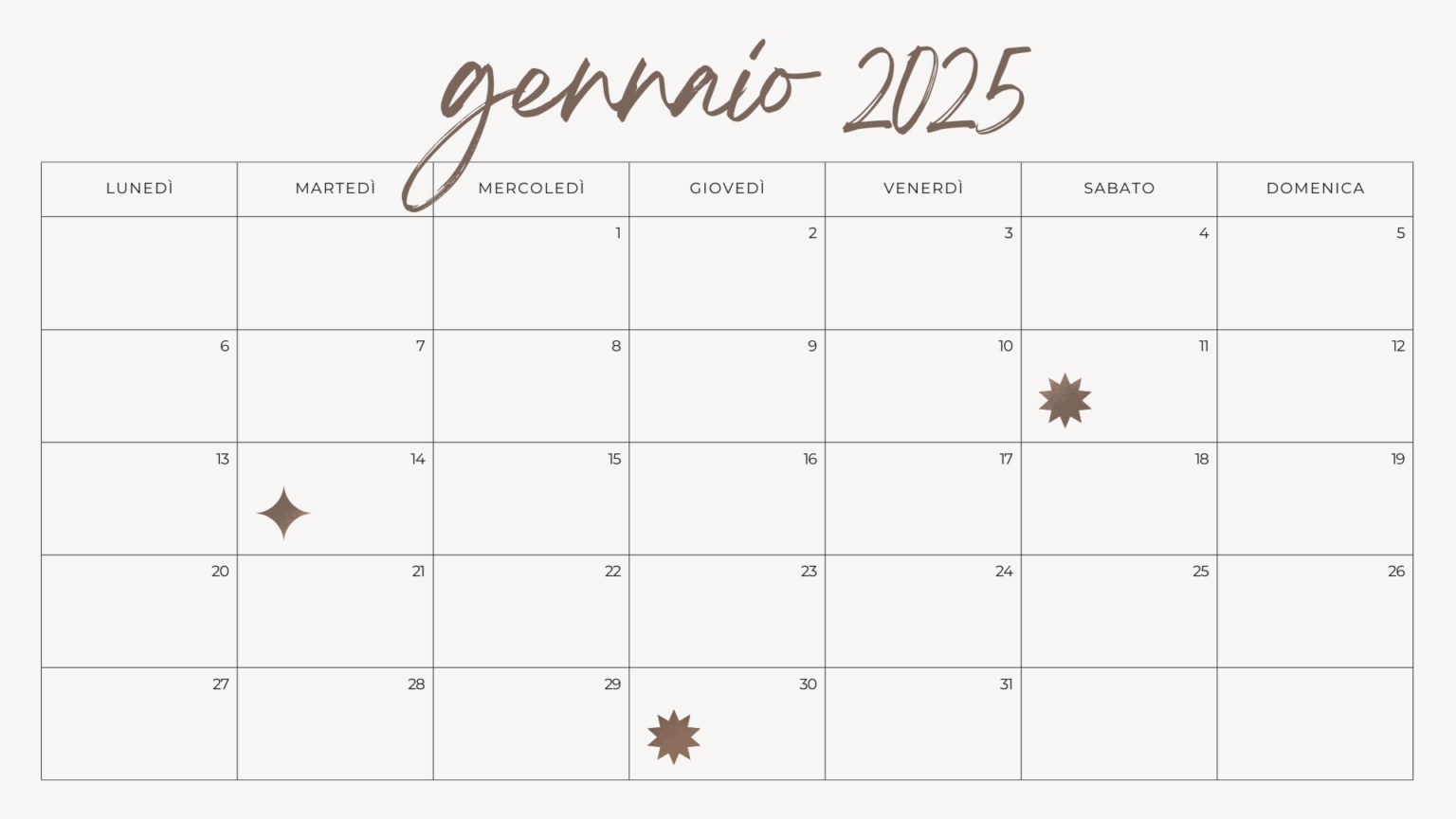 Planner Calendario Mensile Gennaio 2025 Minimal