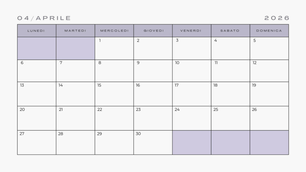 Calendario aprile 2026